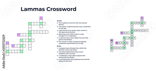 Photos Professional Lammas crossword puzzle printable with complete solutions on a transparent background for harvest materials, websites, pagan resources, and table games