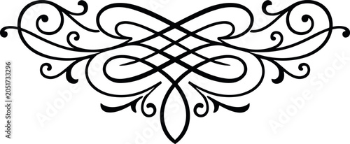 Elegant scroll filigree ornament element for wedding invitation cards and formal designs.