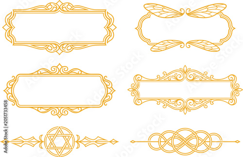 Luxury Gold vintage invitation vector set. Ornamental curls, dividers, Border design and golden components design for wedding invite, menus, certificates, boutiques, spa and logo design.