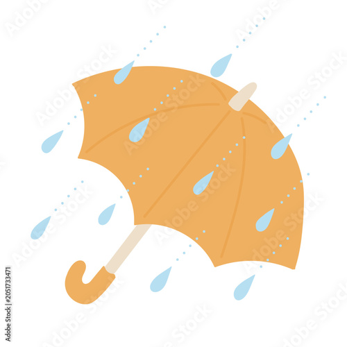 Foto 点で表現した斜めに降る雨粒と黄色い傘のイラスト