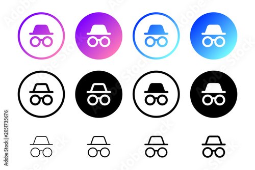 Fotografie Incognito Gradient Circle Button Icon Set