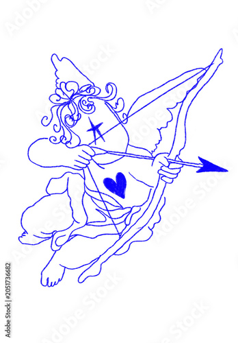 Fotografie Cute blue cupid with arrow heart star