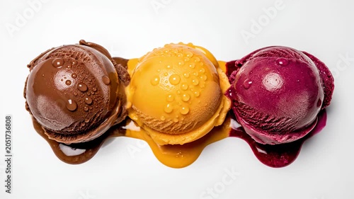 Three scoops of chocolate orange and berry fruit sorbet.