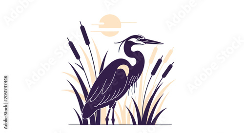 Valokuva Great Blue Heron Vector Illustration in Marsh
