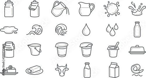 Foto Detailed vector illustration set featuring assorted dairy icons like milk jugs b
