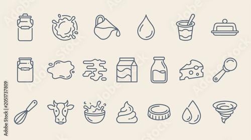 Fotografie A clean minimal vector illustration set featuring various dairy product icons on
