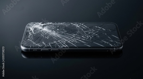 Cracked smartphone screen displaying abstract shattered glass pattern on dark background