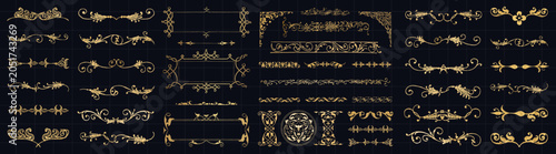 Photos Elegant gold ornamental dividers and frames vector on a dark background