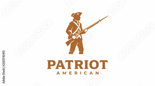 Bild auf Leinwand Revolutionary War Soldier Silhouette with Musket, American Patriot Emblem Design