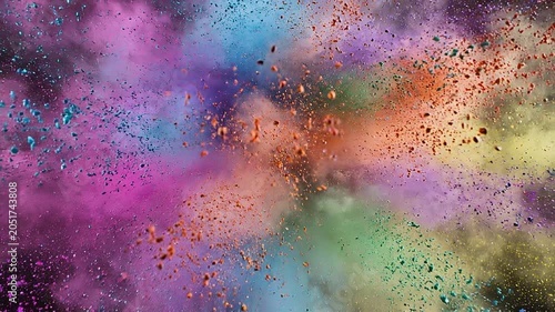Abstract Vibrant Multi-Colored Powder Explosion Burst with Dynamic Splatter Effect on Dark Background