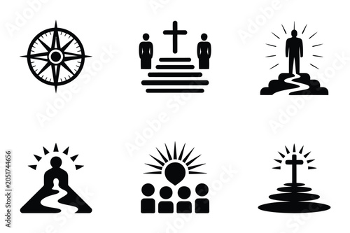 Canvas Print Set of religious and spiritual icons featuring crosses and divine concepts, reli