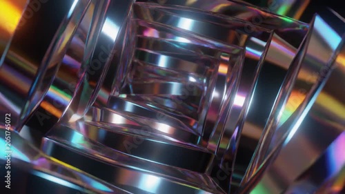 Abstract metallic tunnel with iridescent reflections creating a futuristic and digital art visual