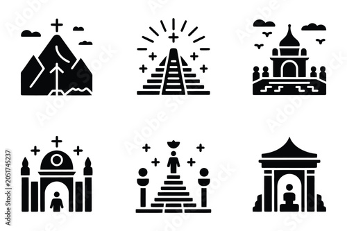 Fotografie Spiritual religious growth and divine enlightenment concepts set of icons