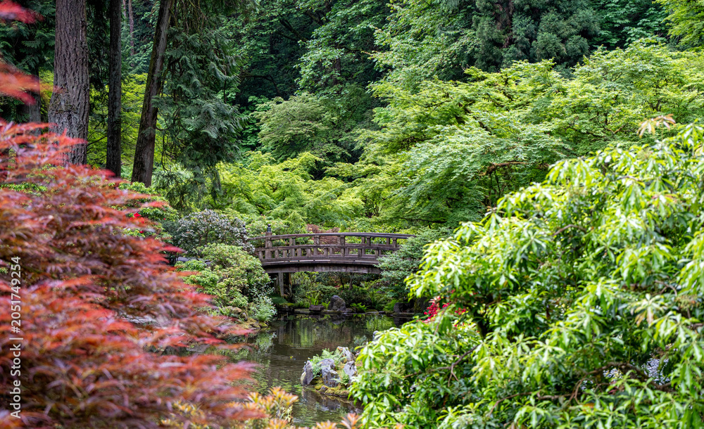 Obraz premium Moon Bridge and Strolling Pond Garden at the Portland Japanese Garden