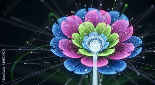 Abstract luminous colorful fractal flower glowing digital art pattern