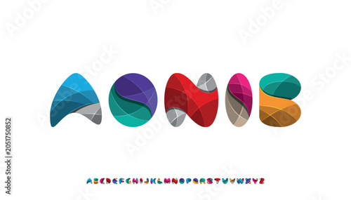 abstract colorful 3d alphabet font set, modern gradient typography, creative geometric letter collection