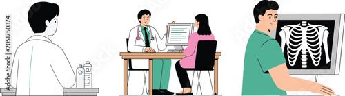 Foto Medical Consultation and Diagnostic Imaging Illustration Set with Doctor Examina