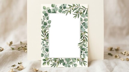 Elegant Floral Border Design with Eucalyptus and Olive Leaves, Perfect for Invitations and Stationery