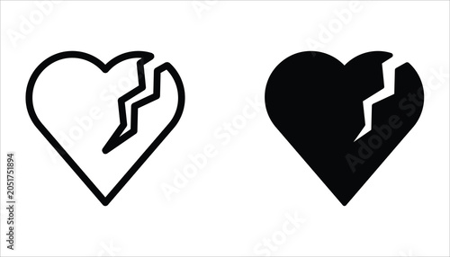 Broken heart icon set. In love with crack Symbol. Vector illustration for web design. Isolated on white background.