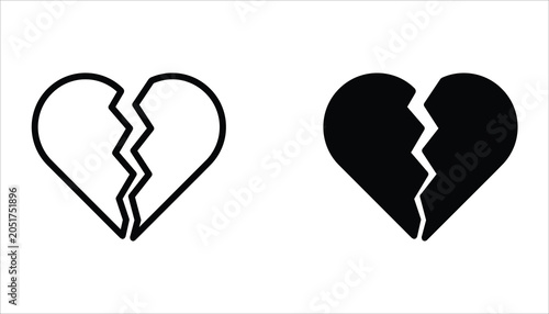 Broken heart icon set. In love with crack Symbol. Vector illustration for web design. Isolated on white background.
