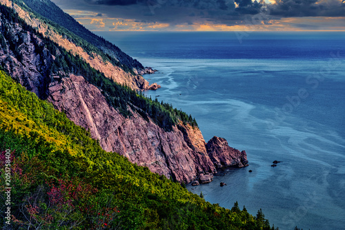 Dramatic coastal cliffs along the Cabot Trail in Cape Breton Highlands National Park, Nova Scotia