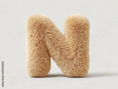 Furry letter N, cartoon style, white background Beige slippers with faux fur texture, light gray backdrop Low heeled, flexible sole slippers placed side by side Indoor wear focus, no - AI-Generated