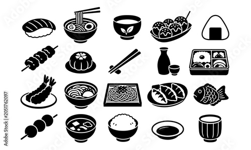 Japanese Food and Restaurant Icon Set