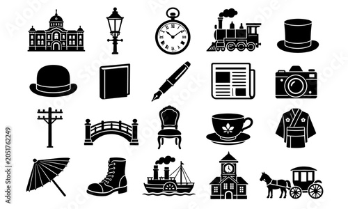 Bild auf Leinwand Meiji Era Japanese Modernization Icon Set