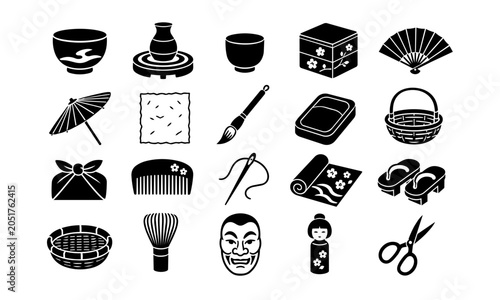 Fotografi Japanese Traditional Crafts Icon Set