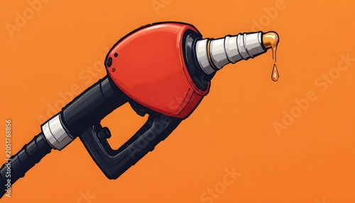Fuel nozzle dripping gasoline on orange background