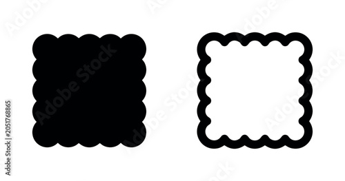 Foto Pair of square biscuit icons, solid black and outline versions, isolated on whit