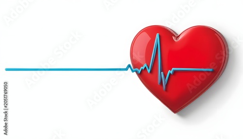 3D red heart with ECG line symbolizing health and medical care on white background