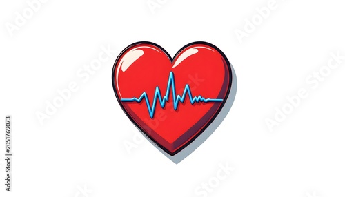 Stylized red heart with ECG line symbolizing love and health on white background