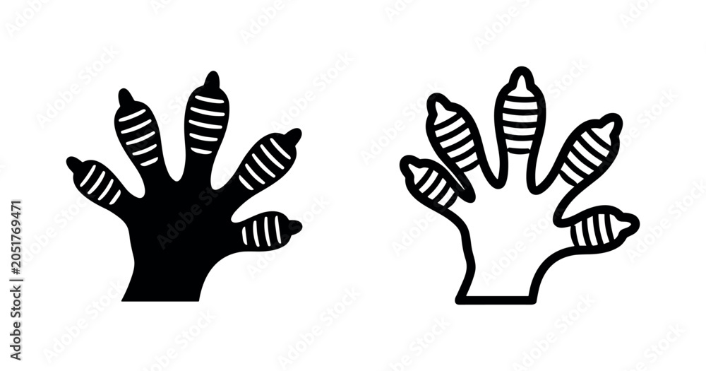 Fototapeta premium Gecko Foot Icons: Solid Black and Outline Styles