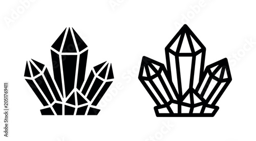 Schilderij op canvas Crystals icon set in solid black and outline, representing minerals and geology