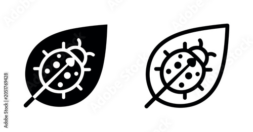 Fényképezés Ladybug on a leaf icon in solid black and outline, representing nature and insec