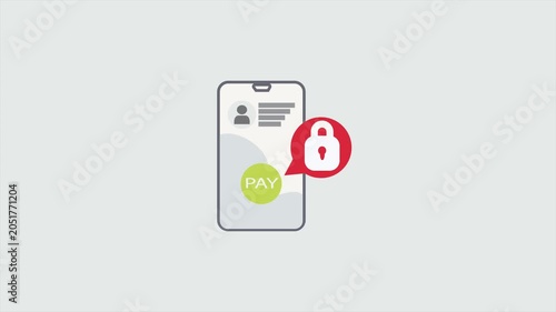 Animated Smartphone Screen with Pay Button and Padlock Icon for Secure Payment