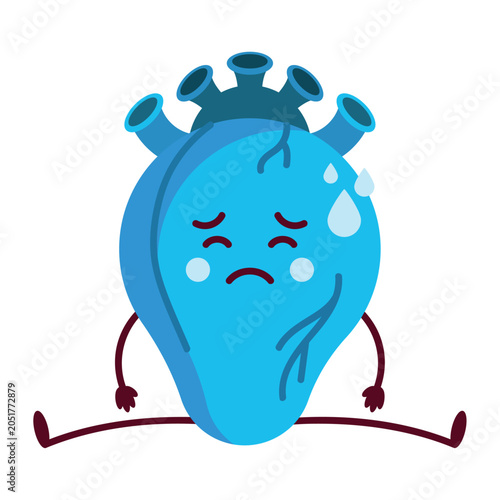 Bild auf Leinwand Blue heart character suffering from lack of oxygen
