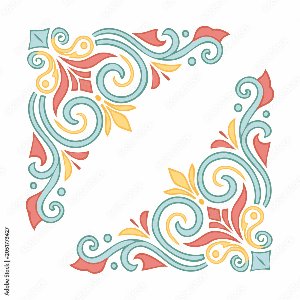 Fototapeta premium Decorative Corner Flourish with Swirls and Floral Elements