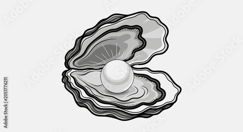 Open oyster shell with large pearl vector illustration