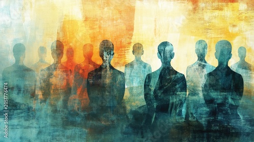 A painting of a group of people sitting in a room