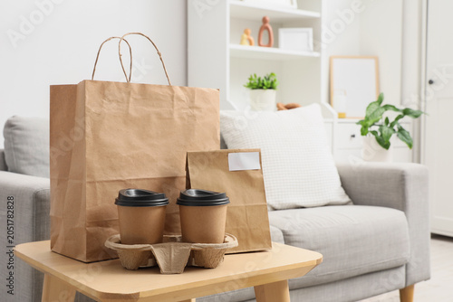 Paper bags with coffee cups...