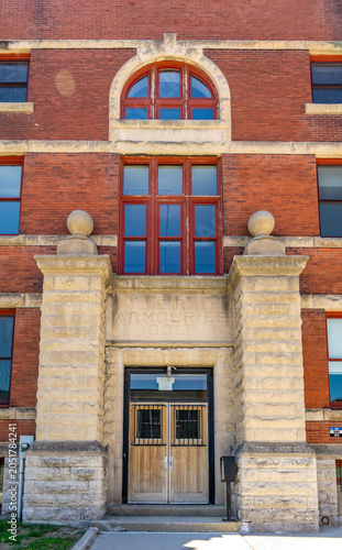Canvas Print Historic red brick armory building in Stratford, Ontario, Canada constructed around 1905