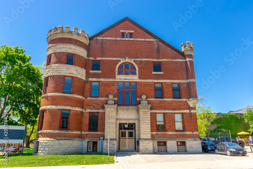 Fotografi Historic red brick armory building in Stratford, Ontario, Canada constructed around 1905
