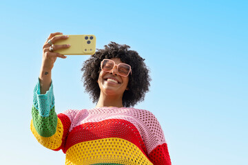 Black woman Fashion pretty smile Portrait cell phone 