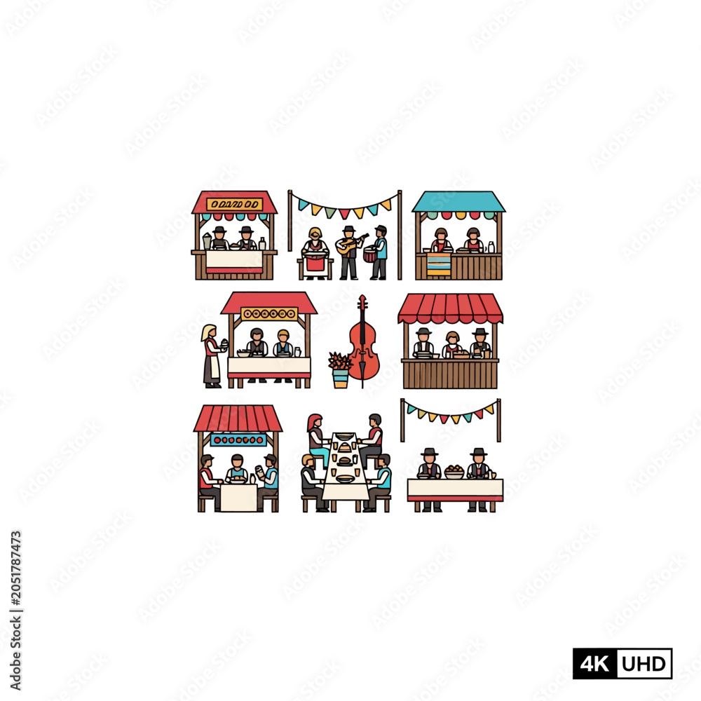 Naklejka premium festival market scene, colorful cartoon illustration