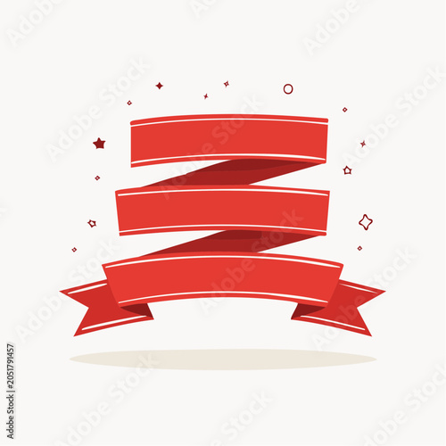 Red Ribbon Banner with Stars and Confetti