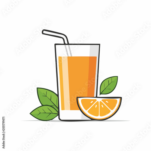 Orange Juice Glass with Orange Slice and Leaves