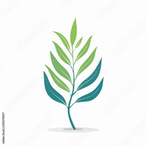 Stylized Branch with Green and Teal Leaves