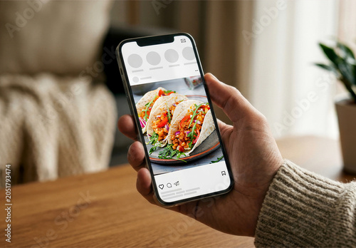 Hand Holding Phone Screen Social Media Mockup